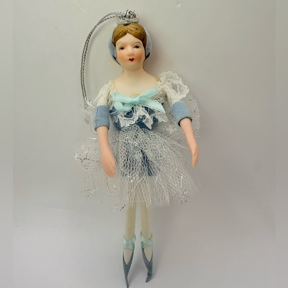Vintage Porcelain Ballerina Christmas Ornament 7” Tall
